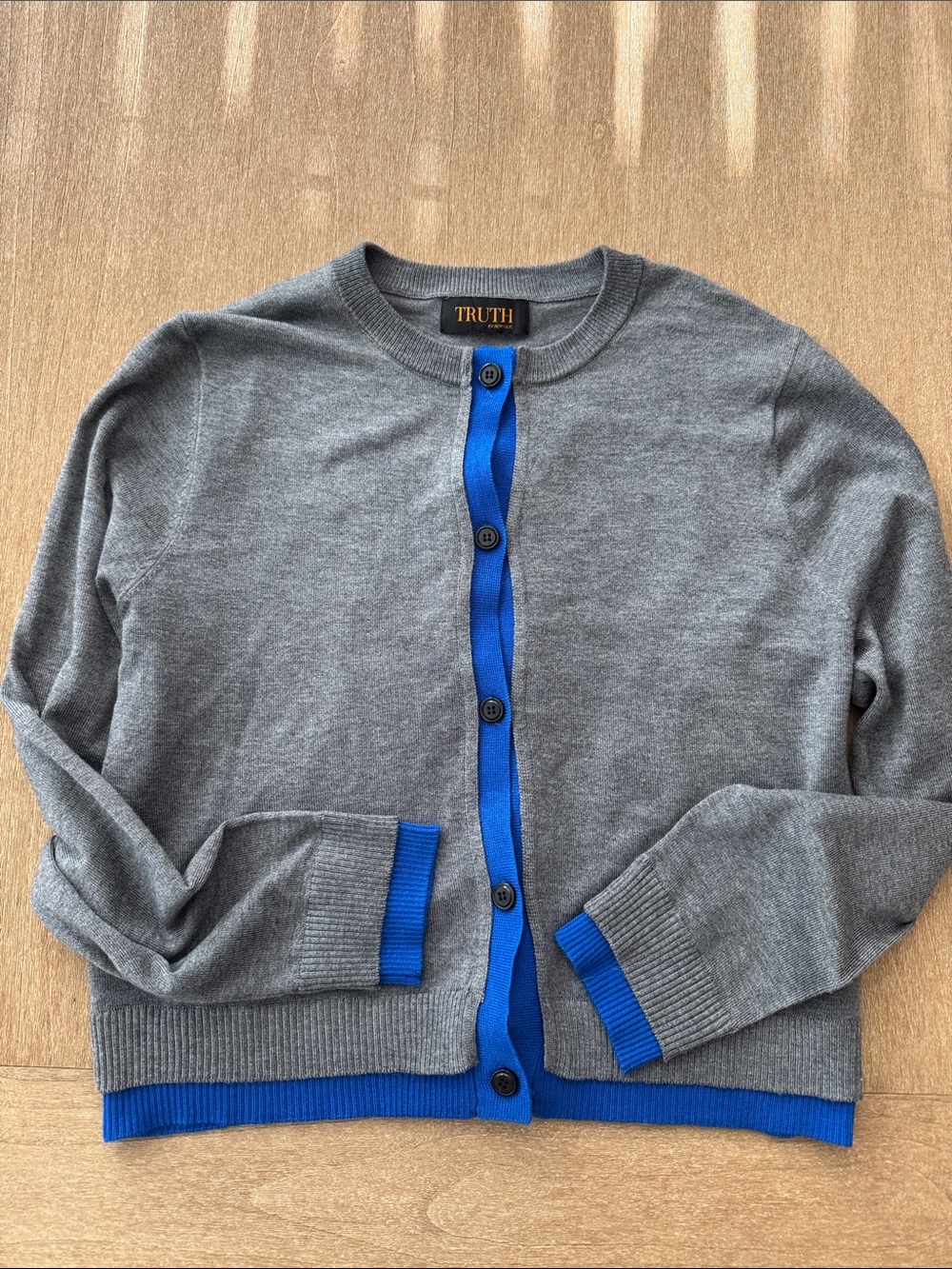 TRUTH Gray Cardigan with Blue Trim